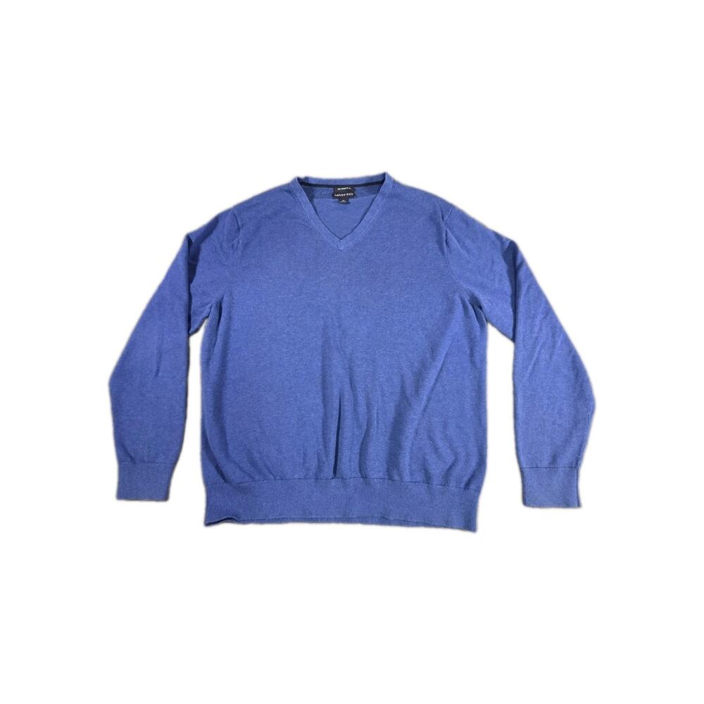Lands End Men Sz XL Navy Blue 100% Supima Cotton VNeck Lightweight Sweater C18